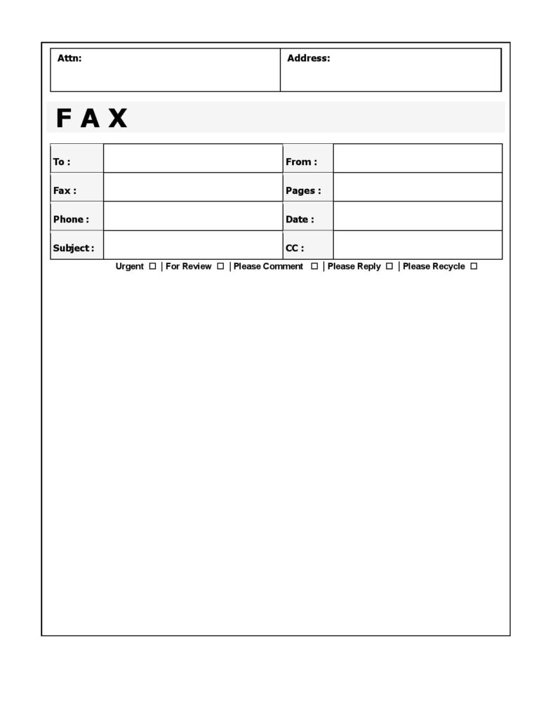 Attention Fax Cover Sheet Printable Template