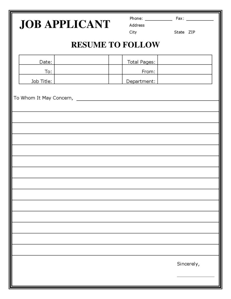 fax cover sheet for resume