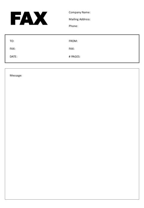 Standard Fax Cover Sheet PDF Printable Template